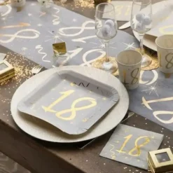 Assiette carré Blanc/Or 18 ans (Lot de 10)