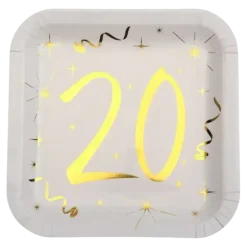 Assiette carré Blanc/Or 20 ans (Lot de 10)