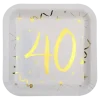 Assiette carré Blanc/Or 40 ans (Lot de 10)