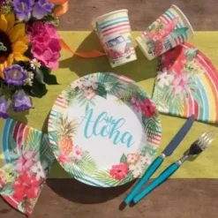 Assiette en carton "Aloha" ø23cm - Lot de 10