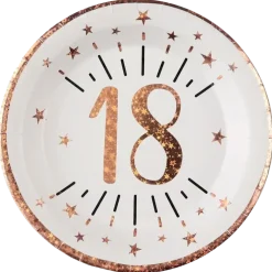Assiette en papier 18 ans Blanc/Or Rose (lot de 10)
