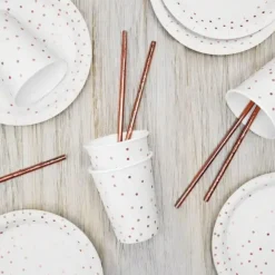 Assiette en papier blanche à pois Rose Gold (Lot de 6)
