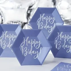 Assiette en papier bleu Happy Birthday (Lot de 6)