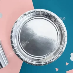 Assiette en papier ronde argent ø23cm (Lot de 6)