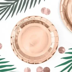 Assiette en papier ronde or rose ø18cm (Lot de 6)