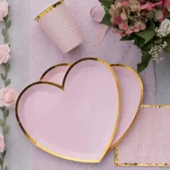 Assiette Forme Coeur Rose/Or (Lot de 10)