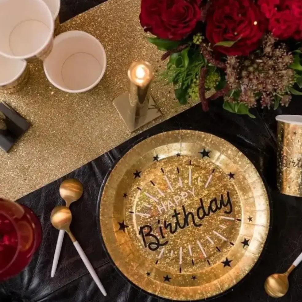 Assiette Happy Birthday Or Métallisé (lot de 10)