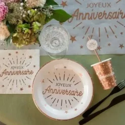 Assiette Joyeux Anniversaire Or Rose (lot de 10)