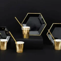 Assiette noir bord Or (Lot de 6)
