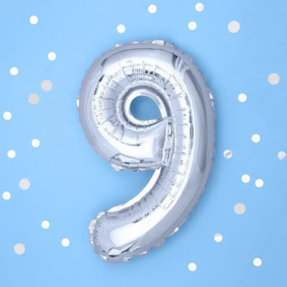 Ballon anniversaire chiffre 9 Argent 35cm