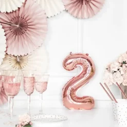 Ballon anniversaire chiffre 2 Or Rose 35cm