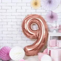 Ballon anniversaire chiffre 9 Or Rose 86cm