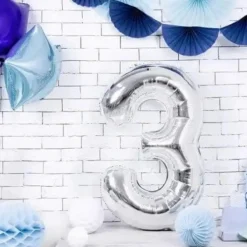 Ballon anniversaire chiffre 3 Argent 86cm