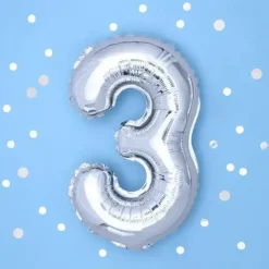 Ballon anniversaire chiffre 3 Argent 35cm