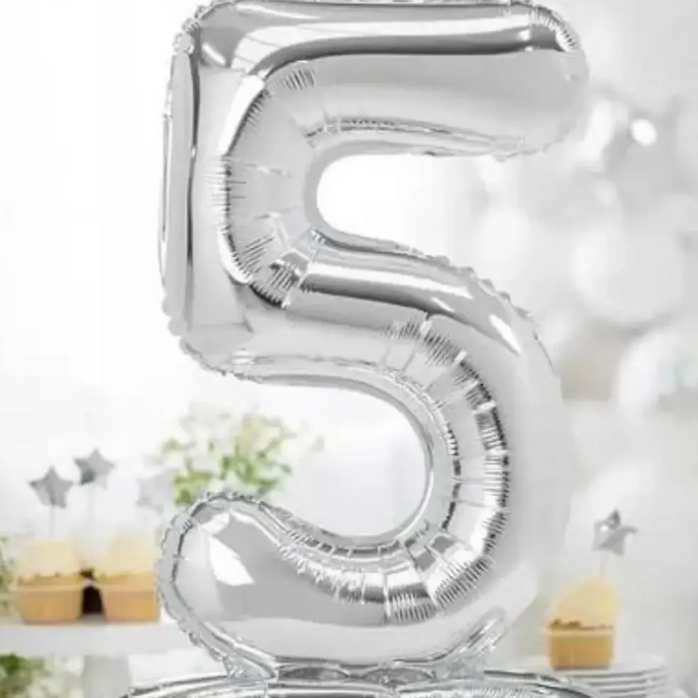 Ballon anniversaire chiffre 5 sur pieds Argent 70cm