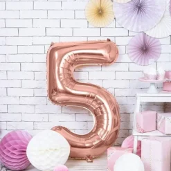 Ballon anniversaire chiffre 5 Or Rose 86cm