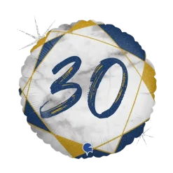 Ballon Anniversaire Effet Marbre 30 Bleu 45cm