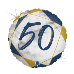 Ballon Anniversaire Effet Marbre 50 Bleu 45cm