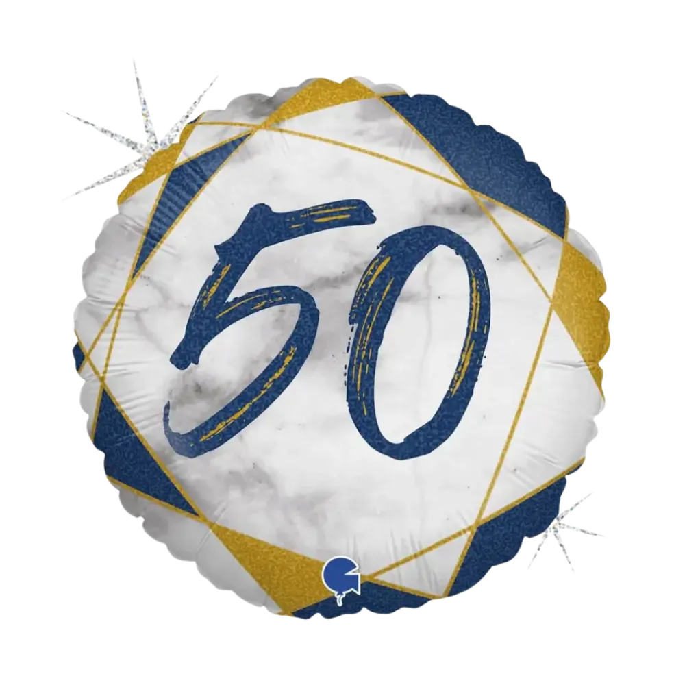 Ballon Anniversaire Effet Marbre 50 Bleu 45cm