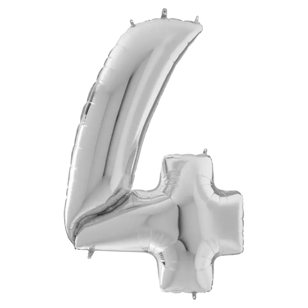 Ballon anniversaire Géant chiffre 4 Argent 163cm
