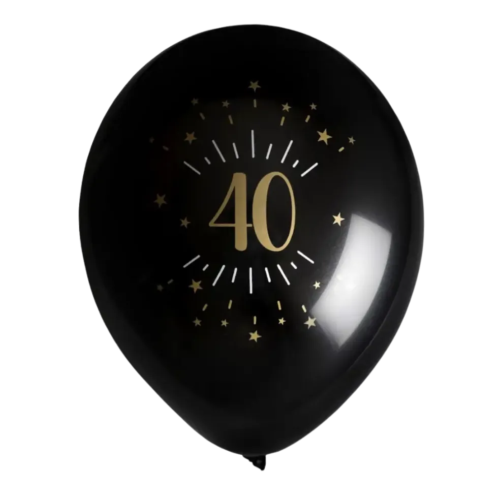 Ballon 40 ans Noir Or (lot de 8)