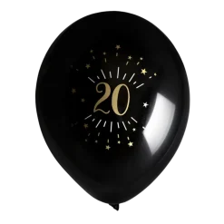 Ballon 20 ans Noir Or (lot de 8)