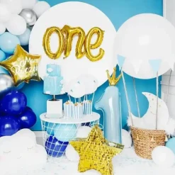 Ballon Bleu Clair Chiffre 1 avec Couronne