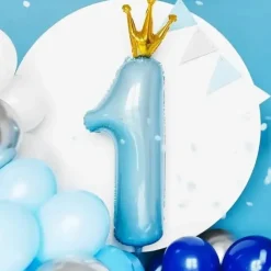 Ballon Bleu Clair Chiffre 1 avec Couronne