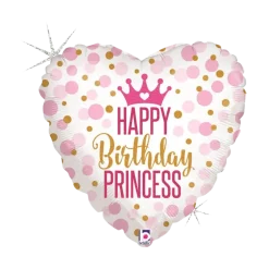 Ballon Coeur Birthday Princess Rose 45cm