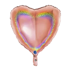 Ballon Coeur Holographique Or Rose 46cm