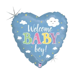 Ballon Coeur Welcome Baby Boy 45cm