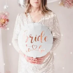 Ballon en Aluminium - Bride Blanc & Or Rose - 45cm
