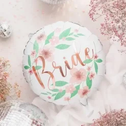 Ballon en Aluminium - Bride Blanc motif Fleurs - 45cm
