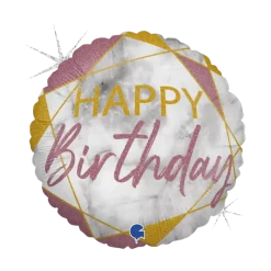 Ballon Happy Birthday Effet Marbre Or rose ø45cm