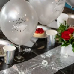 Ballon Joyeux Anniversaire Métallisé Argent (lot de 8)