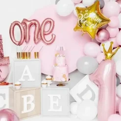 Ballon Rose Clair Chiffre 1 avec Couronne