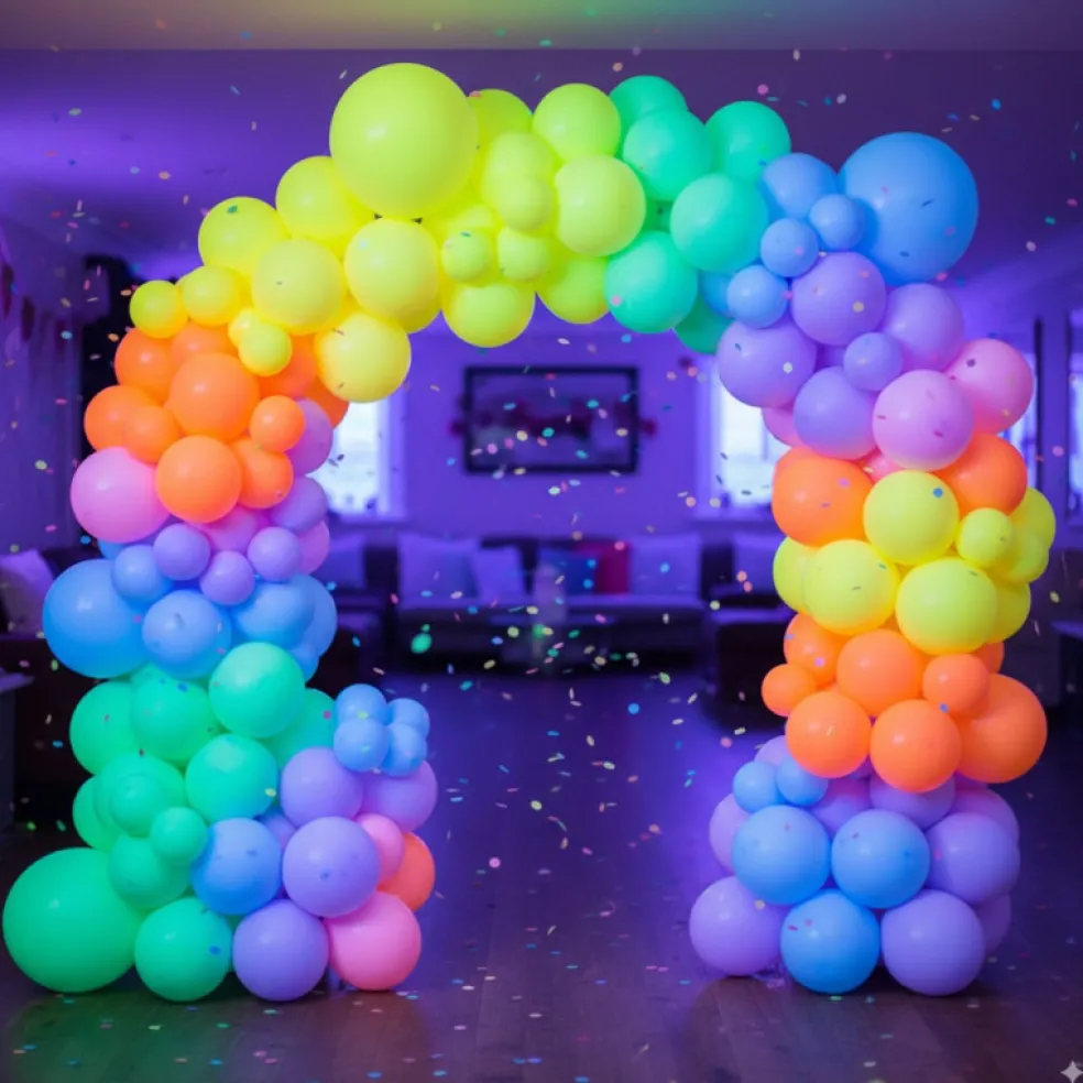 50 Ballons Latex Néon Fluo Assortis – Décoration Soirée UV