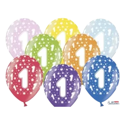 Ballons multicolores avec inscription "1" (Lot de 6)