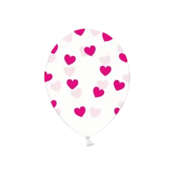 Ballons transparents avec motifs coeurs fuschias (Lot de 6)