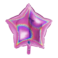 Ballon Étoile Holographique Rose 46cm