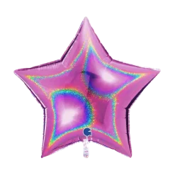 Ballon Étoile Holographique Rose 92cm