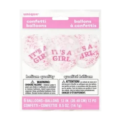 Ballon Transparent avec Confettis Rose x6- Its a Girl - 30cm
