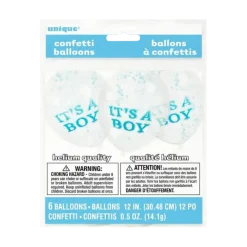Ballon Transparent avec Confettis Bleu x6- Its a BOY- 30cm
