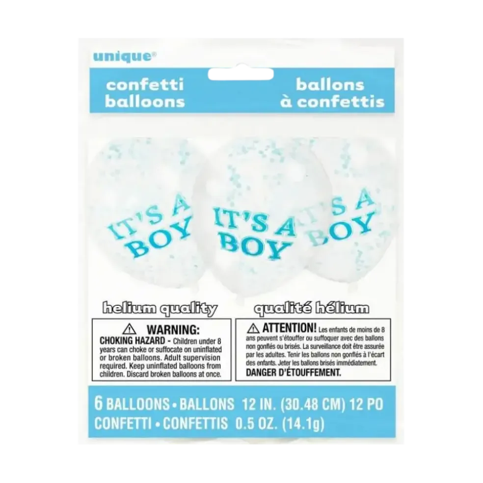 Ballon Transparent avec Confettis Bleu x6- Its a BOY- 30cm
