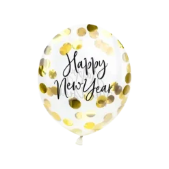 Ballon transparent confettis Or Happy New Year (3 pièces)