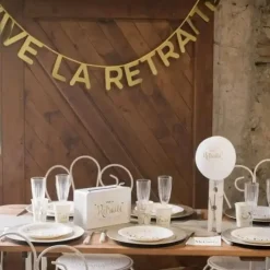 Banderole Vive la Retraite Blanc & Or