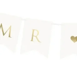 Bannière mariage Mr Mrs, blanc / or