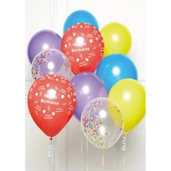 Bouquet de 10 ballons Happy Birthday multicolores