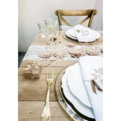 Branche avec décor de feuilles, rose poudré 9 pièces