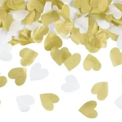 Canon main Confettis 35cm -Coeur Blanc/Or 100% BIODÉGRADABLE